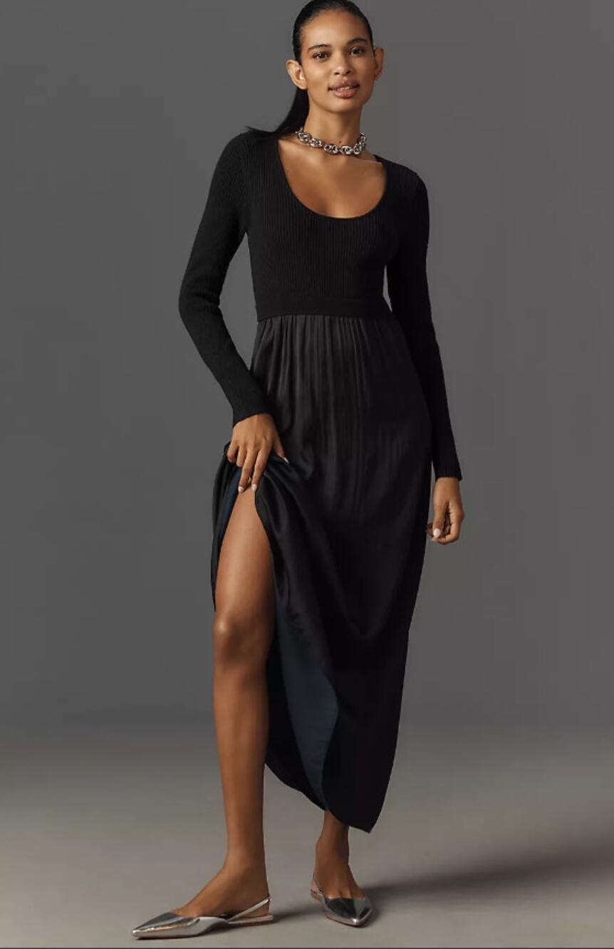 New Thea Twofer Black Sweater Dress: Scoop-Neck Edition - Small
